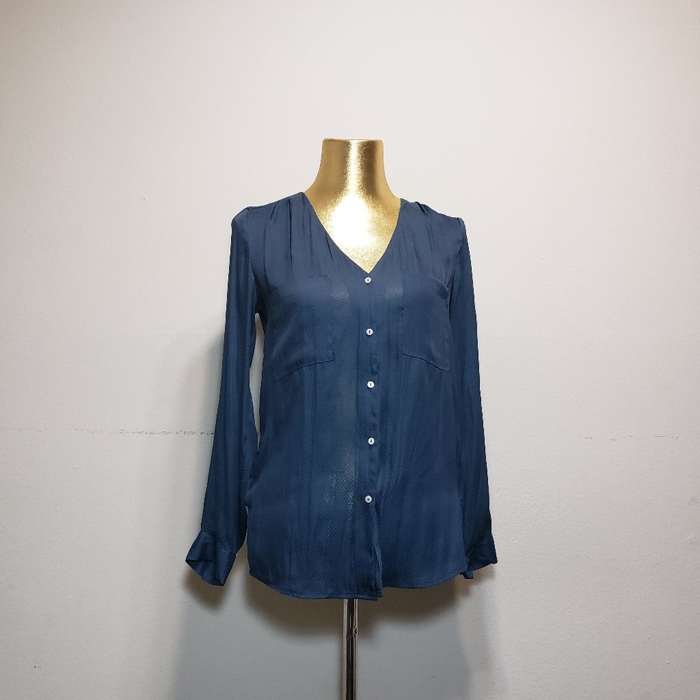 H&M Blue Diamond Dotted Long Sleeve Blouse